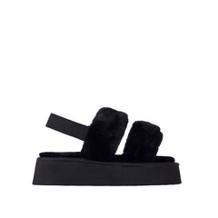 Luxemoda Tata Fluffy Stripe Platform Slip On Open Toe Faux Fur Slippers