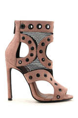 Cape Robbin June-13 Mauve Grommet Mesh Open Toe Cut-out Sandal Bootie Heels