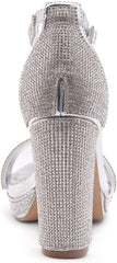 ShoeLand Enlove Silver 2020 Fashion Ankle Strap Platform High Heeled Sandals