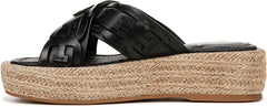 Sam Edelman Pria Black Leather Slip On Open Toe Espadrille Wedge Heeled Sandals