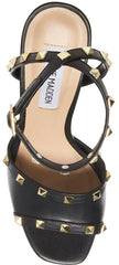 Steve Madden Tabari Black Leather Ankle Strap Open Toe Embellished Heeled Sandal