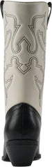 Soda Reno Black White Combo Pu Western Cowboy Pointed Toe Knee High Pull On Boot