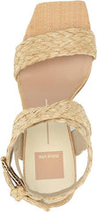 Dolce Vita Paytin Lt Natural Raffia Ankle Strap Squared Toe Block Heeled Sandals