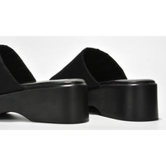 Wedge Platform Sandal Memory Foam Stretch Fabric Fitted Cloud Lightweight Wedge Sandals Chunky Heel Mule