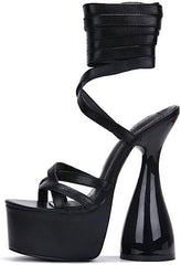 Cape Robbin JULEE Black Super High Heel Platform Strappy Cone Heeled Sandal Pump