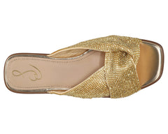 Sam Edelman Issie Gold Embellished Knotted Slip On Open Toe Slide Sandals