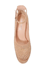 Berness Jolene Beige Rhinestone Fashion Rounded Toe Ankle Strap Platform Pump 6