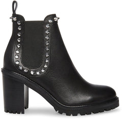 Steve Madden Genoa Black Leather Pull On Rounded Toe Pyramid Embellished Boots