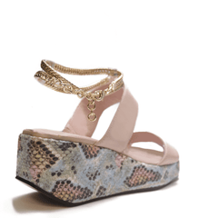Cecelia New York BALEVES Leather Wedge Heeled Platform Sandal NUDE/RAINBOW SNAKE