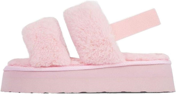 Luxemoda Tata Fluffy Stripe Platform Slip On Open Toe Faux Fur Slippers