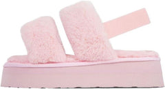 Luxemoda Tata Fluffy Stripe Platform Slip On Open Toe Faux Fur Slippers