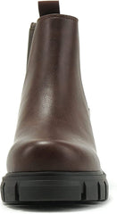 Soda Pioneer Brown Lug Sole Elastic Gore Chelsea Fashion Wide Ankle Boots