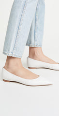 Sam Edelman Stacey White Leather Slip On Pointed Toe Ballet Flats Shoes