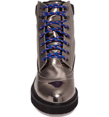 Shellys London Erin Pewter Leather Multi Lace Up Chunky Platform Combat Boot