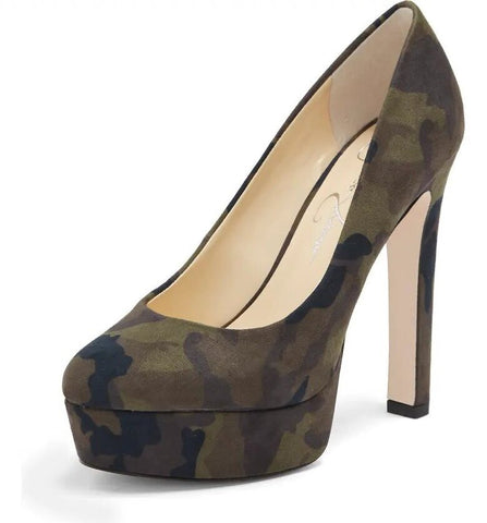 Jessica Simpson Nellah Green Combo Round Toe High Platform Block Heeled Pumps