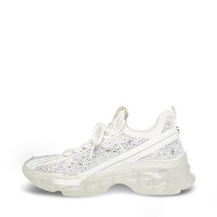 Steve Madden Maxima Lace Up Sneakers Boyfriend Chunky Platform White Multi Rhinestone