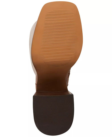 Steve Madden Andiee Cognac Leather Stacked Block Heel Square Toe Knee High Boots