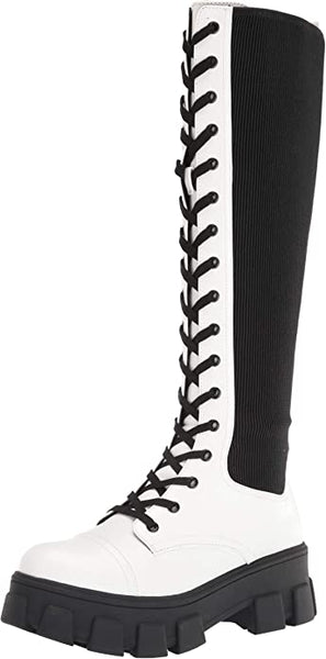 Circus by Sam Edelman Dinah White Chunky Heel Lace Up Knee High Combat Boots