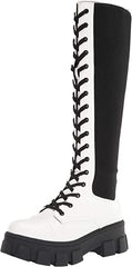 Circus by Sam Edelman Dinah White Chunky Heel Lace Up Knee High Combat Boots