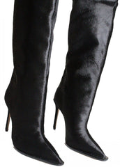 Schutz Maryana Welt Wild Black Pull On Pointed Toe High Stiletto Heel Tall Boots