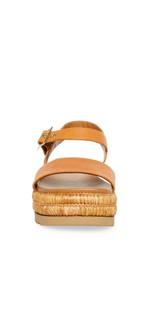 Steve Madden Malden Cognac Leather Fashion Ankle Strap Platform Wedge Sandals