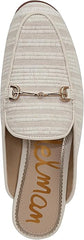 Sam Edelman Linnie White/Natural Striped Linen Chain Embellished Wide Mules