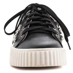 Lauren Lorraine Pam Black Lace Up Sneakers With Rhinetsone Stones Gem Platform