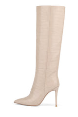 Jeffrey Campbell ARSEN-HI Stiletto Knee High Boot Taupe Croco Nude Dress Boots