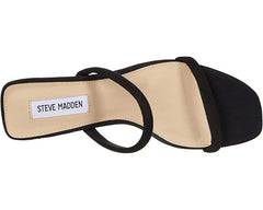 Steve Madden Honey Black Slip On Rounded Toe High Wood-Look Block Heel Sandals