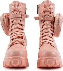 Cape Robbin Monalisa Pink Pastel Chic Chunky Platform Lace Up Pouch Combat Boots