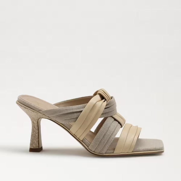 Sam Edelman Karsten Ivory Leather Squared Toe Kitten Heel Strappy Fashion Mules