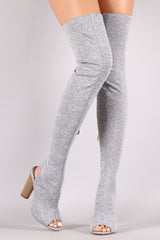 Cape Robbin Connie Grey Stretchy OTK Zip High Heeled Open Toe and Heel Sandals