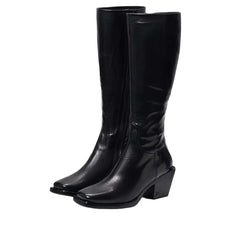Sam Edelman Tamea Black Washed Leather Squared Toe Stacked Heel Western Boots
