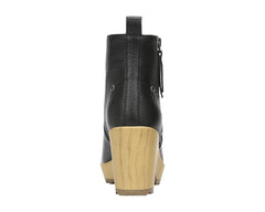 Dr Scholl's Win Over Black Leather Block Heel Wood Platform Clog Ankle Boots