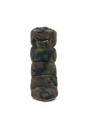 Jessica Simpson Padina Camo Green Quilted Puffer Pointed Toe Ankle Bootie Boots