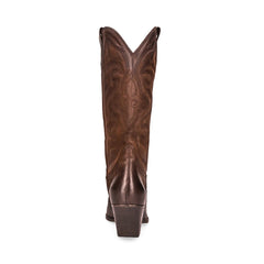 Steve Madden West Brown Leather Midcalf Western Details Block Heel Pull On Boots