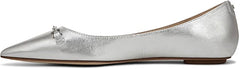 Sam Edelman Nori Silver Leather Pointed Toe Chain Detailed Slip On Ballet Flats