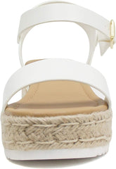 Soda Clip White Open Toe Faux Leather Buckle Ankle Strap Wedges Heeled Sandals