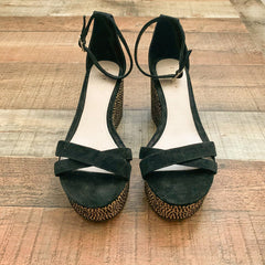 Cecelia New York Bella Black/Leopard Ankle Buckle Strap Platform Wedge Sandals