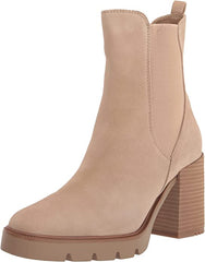 Sam Edelman Rollins Sesame Stacked Block Heel Pull On Almond Toe Ankle Boots
