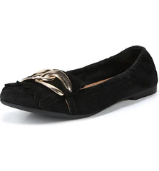 Sam Edelman Mimi Black Leather Slip On Squared Toe Golden Accent Ballet Flats