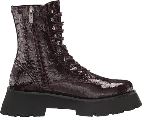 Circus By Sam Edelman Lolita Burgundy Patent Round Toe Chunky Heel Lace Up Boots