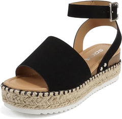 Soda Topic Blk Nbpu (Whipped Stitch) Espadrille Ankle Strap Platform Heel Sandal