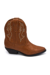 Soda Rigging-S Cognac Pull On Pointed Close Toe Cowgirl Western Ankle Boot
