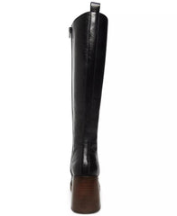 Steve Madden Andiee Black Leather Stacked Block Heel Squared Toe Knee High Boots