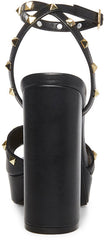 Steve Madden Tabari Black Leather Ankle Strap Open Toe Embellished Heeled Sandal