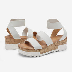 DREAM PAIRS Reed-1 White Open Toe Ankle Strap Casual Platform Wedges Sandals 10