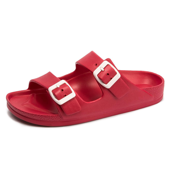 FUNKYMONKEY Women's Comfort Slides Double Buckle Adjustable EVA Flat Sandals 7
