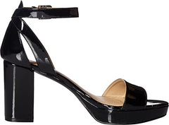 Chinese Laundry Go On Black Patent Ankle Strap Open Toe Block Heeled Sandals