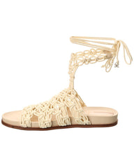 Sam Edelman Nicolette Natural Rounded Open Toe Tie Up Strappy Flats Sandals